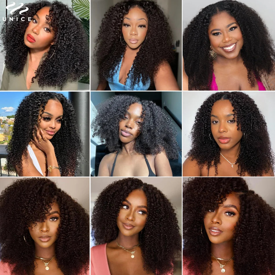 Double Drawn Hair Kinky Curly V Part Wig