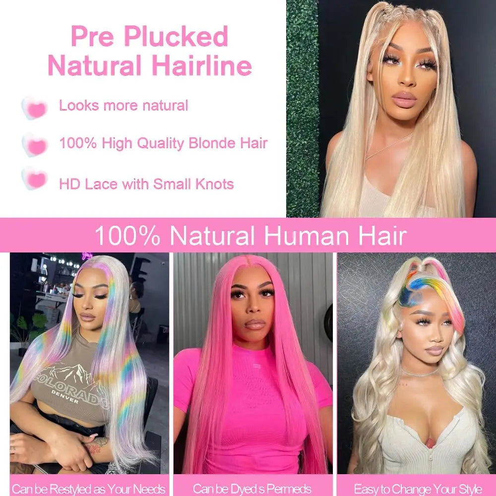 Glueless Remy 613 Honey Blonde Lace Front Brazilian Straight Hair