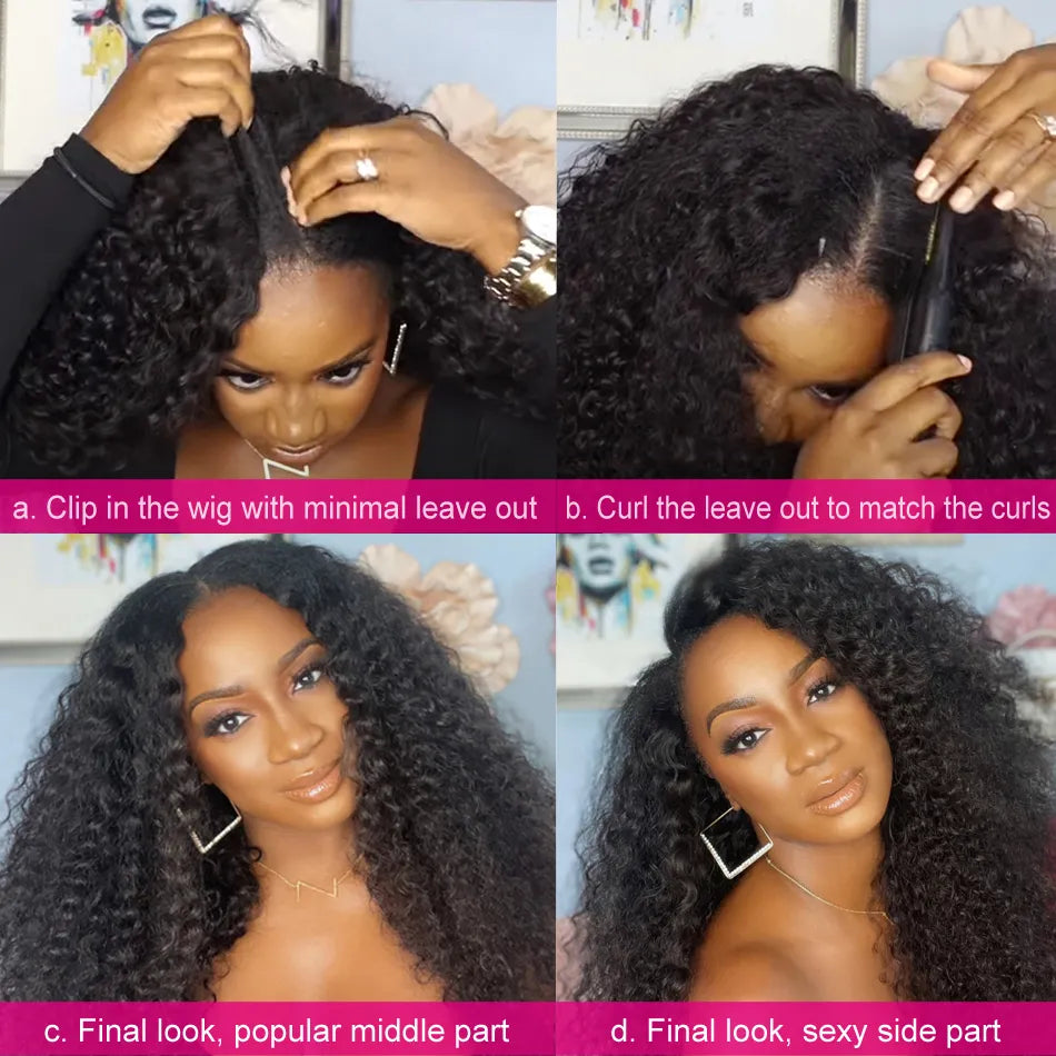 Double Drawn Hair Kinky Curly V Part Wig